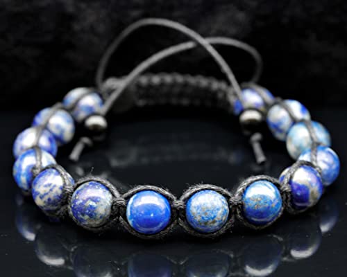 ElisaJewelryArt - Natural Black Onyx Beaded Bracelet Genuine Gemstone Strenght Crystal Macrame Bracelet Unisex Bracelet - color: Lapis Lazuli, size: MEN