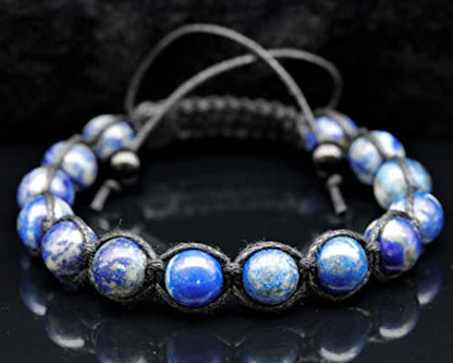ElisaJewelryArt - Natural Black Onyx Beaded Bracelet Genuine Gemstone Strenght Crystal Macrame Bracelet Unisex Bracelet - color: Lapis Lazuli, size: MEN