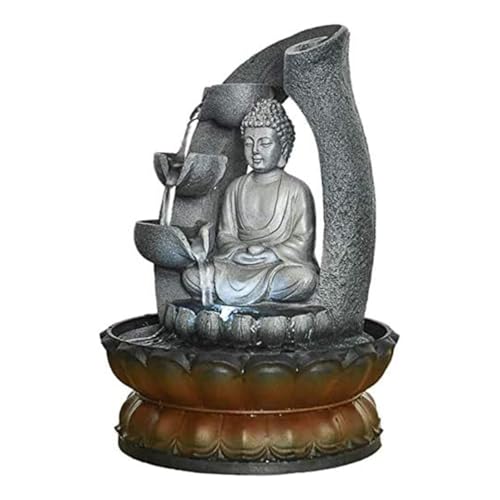 Buddha Tabletop Waterfall Fountain Meditation Relaxing Indoor Decoration, Zen Fountain for Home, Office, Bedroom Decoration(Grey 2)
