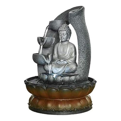 Buddha Tabletop Waterfall Fountain Meditation Relaxing Indoor Decoration, Zen Fountain for Home, Office, Bedroom Decoration(Grey 2)