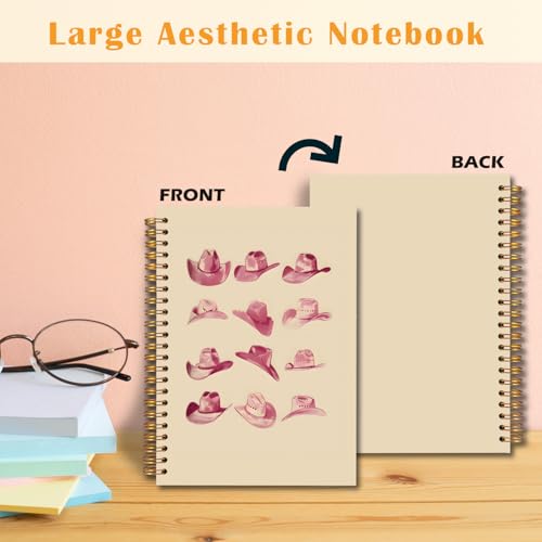 JINYO Pink Western Notebook, Retro Cowgirl Hats Journal, Western Office Supplies, Cowgirl Gifts for Women, Aesthetic Journal for Women, Pink Spiral Notebooks 5.5x8.3 Inch - color: white Pink Western Notebook