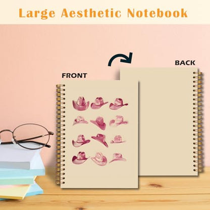 JINYO Pink Western Notebook, Retro Cowgirl Hats Journal, Western Office Supplies, Cowgirl Gifts for Women, Aesthetic Journal for Women, Pink Spiral Notebooks 5.5x8.3 Inch - color: white Pink Western Notebook