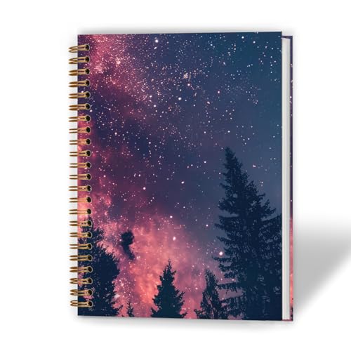 Fantasy Aurora Borealis Galaxy Notebook, Gifts for Astronomy Lovers Journal, Northern Lights Gifts Journal for Women, Starry Night Forest Hardcover Spiral Notebooks, 5.5x8.3 Inch - color: Color_18