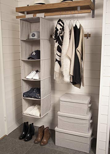 Bigso Box of Sweden Small Storage Box with Lid and Handle - Fabric Storage Box Made of Polyester and Cardboard in Linen Look - Folding Container for Clothes, Accessories, Toys etc. - Beige