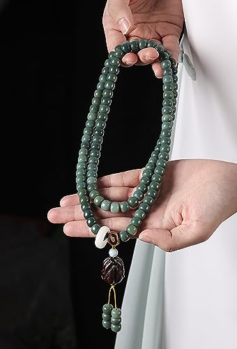 Natural Bodhi Seeds 108 Mala Beads Bracelet for Women Buddhist Prayer Beads Necklace with Praying Hands