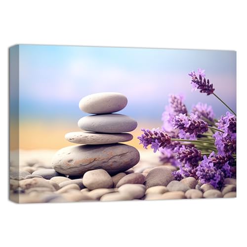 QIXIANG Zen Stone Canvas Wall Art Zen Lavender Picture Decor Calm Spa Painting Prints Yoga Meditation Spiritual Room Decor Framed(Zen B,28.00" x 42.00") - color: Zen B, size: 42"L x 28"W