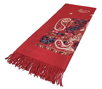 Urban CoCo Women's Embroidered Oversize Tassel Shawl Scarf Wraps for Women - color: #5-red