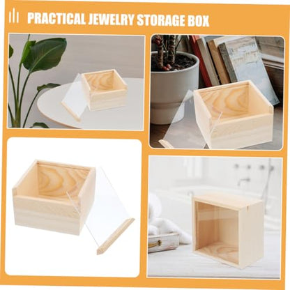 UPKOCH 3pcs Small Acrylic Sliding Lid Storage Boxes with Wood Base, Creative Jewelry and Trinket Organizer for Personal and Office Use, 15x15x8cm
