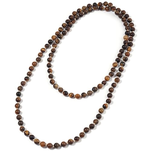 Beaded Necklace Hand Knotted for Woman - color: Tiger Eye