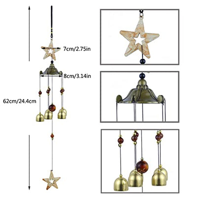 Star Wind Chimes for Outside with 5 Brzone Chime Bells, Rustic Wind Chime Hanging Decor for Garden Patio Yard