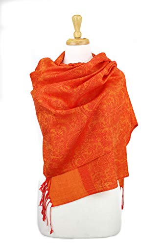 PASKMLNA Paisley Jacquard Pashmina Shawl Wrap Scarf Stole - color: Orange