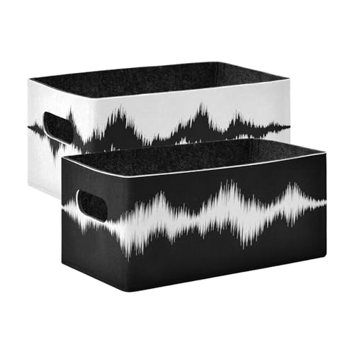 Felt Storage Bins Foldable Storage Baskets Cube Shelf Bins Organizer Box for Kids Toys Magazine Books Clothes Office Bedroom Closet Babies Nursery Organizing 2 Pack Black and White Waveform - color: Waves