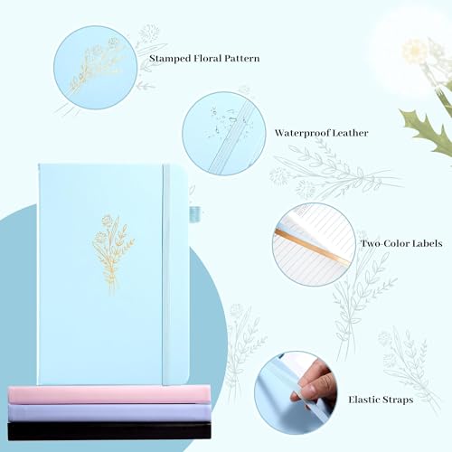 MINICAGIE Lined Journal Notebook for Women Cute Leather Journals for Writing Aesthetic Floral Diary 192 Pages A5 Hardcover Journaling Notebooks with Pen Loop - color: Blue2