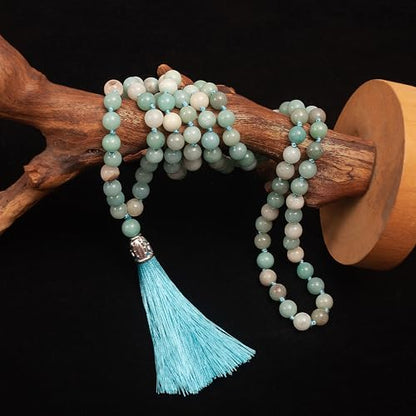108 Mala Beads Natural Stone Japamala Yoga Prayer Rosary Meditation Hand Knotted Beaded Tassel Necklace for Women Men