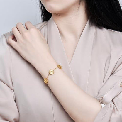 FLY FEI 18K Gold-Plated Four Leaf Clover Bracelet for Women,Adjustable lucky Bracelet Set Jewelry Gift-Hypoallergenic Charm for Birthdays, Wellness & Daily Wear - color: style01-Golden