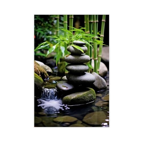 Bamboo Leaves, Zen Art Style, Zen Stones, Tranquility, Living Room Wall Decor Canvas Paintings Rustic And Pastoral Style Wall Art Bedroom Aesthetic Home Wall Decorations 24x36inch(60x90cm) Unframe-sty - color: Unframe-style, size: 24x36inch(60x90cm)