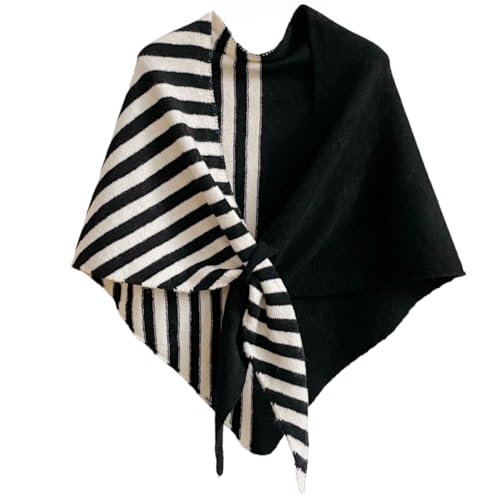 WaJuemy Pashmina Shawl Wraps for Women Cross Sweater Shawls and Wraps Cardigan Cape Front Poncho Knit Cashmere Sweater Shawl - color: 17 Black/White Half