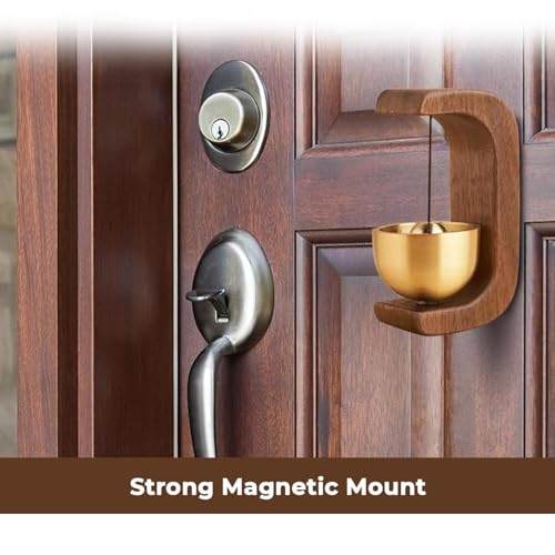 Master Flame Solid Wood Meditation Bell with Brass Bowl, Traditional C-Shaped Stand, Magnetic Striker, Healing Tones for Home, Office, Mindfulness, 15cm Height (Variation 1)