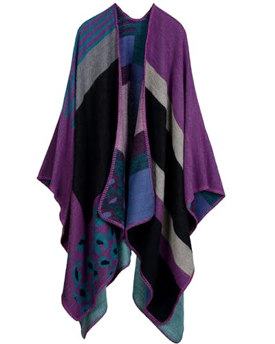 Women's Shawls and Wraps Open Front Poncho Cape Winter Sweater - color: L8-light Purple