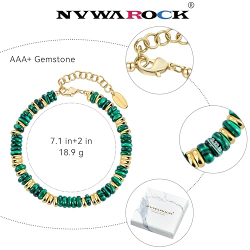Beaded Bracelet for Women and Girl, Colorful Beach Boho Gems Bracelet 14K Gold Plated Stackable Handmade Bohemian Multicolor Natural Stone Bracelet - color: Malachite