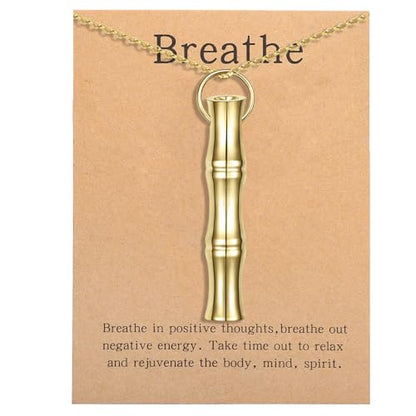 COTATI Anxiety Breathing Necklace Breathe Easy Mindfulness Necklace Stainless Steel Pendant for Women Men Natural Calm & Stress Relief - color: Gold-bamboo