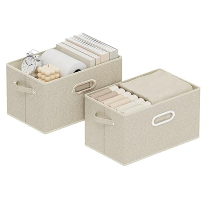 Open Storage Baskets, Collapsible Cube Bins, Fabric Container Organizer with Metal Handles, Boxes for Shelves, Closet, Living Room, 13x9.1x7.9in, Grey and Beige, 2 Pack