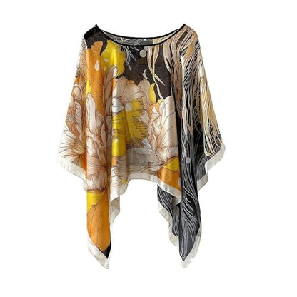 Women's Satin Cover Up Short Poncho Tops Sheer Chiffon Boho Pashmina Shawl Beach Soft Shawl - color: Style27