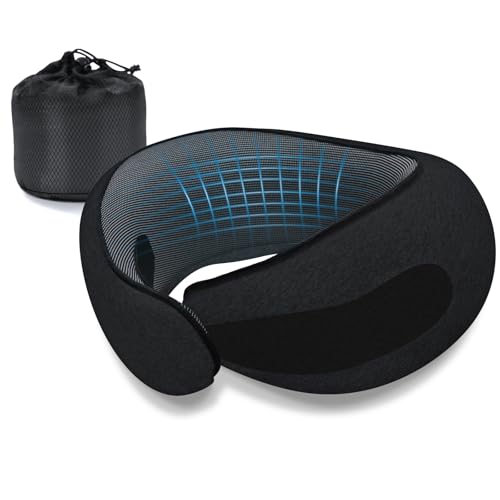 Neck Travel Pillows for Airplanes Memory Foam Neck Comfort Pillow Compact Ergonomic Design Sleeping Essentials for Long Flights Car Rides and Home Use (Black) - color: Black