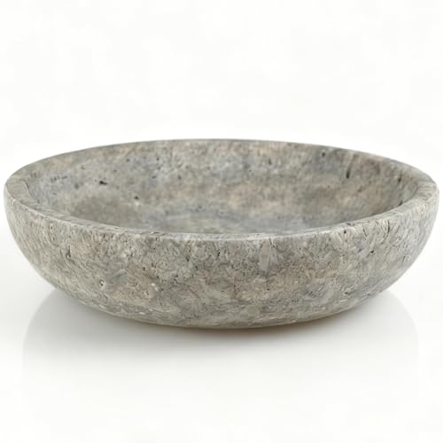 Silver Gray Travertine Bowl, 7.8" Modern Natural Stone Centerpiece for Industrial Home Decor, Handmade Fruit Bowl, Futuristic Tabletop Sculpture,Kitchen Counter, Entryway & Office Desk Organizer - color: Silver-Gray