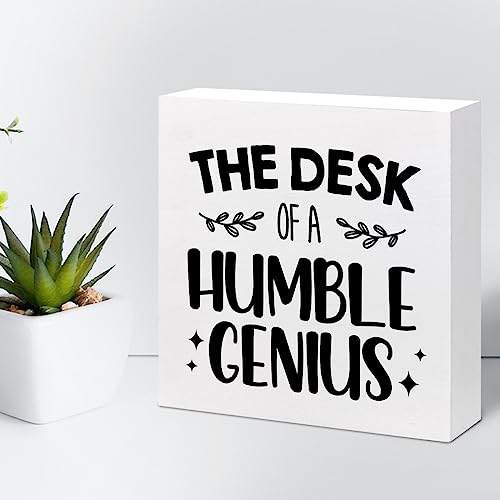 Funny Wooden Box Sign, Humble Genius Humorous Wooden Decor, Plaque for Home Farmhouse Office Desk Shelf - style: Humble