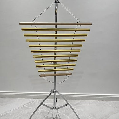 Menolana Wind Chime 9 Note Wood with Nice Tone Meditation Chime Bell Instrument Percussion Single Row Bar Chimes for Classroom Office, gold - color: Gold