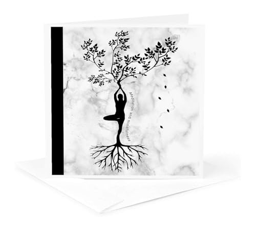 3dRose Greeting Cards - Meditation tree on marble print background - 12 Pack - Art- Meditation and mindfulness