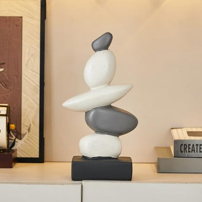 Octdays Fake Sandstone Statue Living Room Decor, Modern Ceramic Stacked Stone Sculptures Zen Decor, Stone Statue Decorations for Coffee Table Shelf Bookshelf Desk, Gifts for Good Luck (Gray & White)