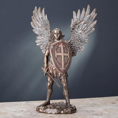 Veronese Design 14 Inch Saint Michael The Archangel in Battle Armor Cold Cast Resin Statue Antique Bronze Finish Sculpture