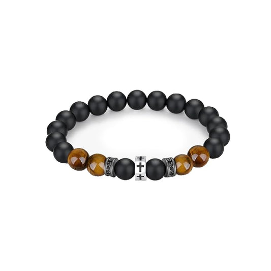 Healing Beads Bracelets for Women Men, Adjustable Natural Stone Beaded Bracelet Stackable Chain Stretch Jewelry Gifts - color: Black-2