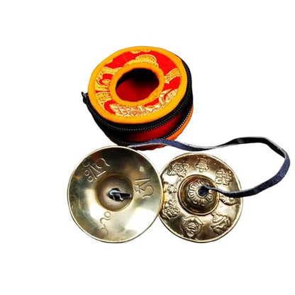 Tibetan Tingsha Bell Set - Tibetan Cymbals - for Sound Healing, Yoga, Meditation, and Mindfulness,Handmade in Nepal,Made of Bronze,Astamangal Pattern,6.5cm/2.6 inch - color: 8-Bronze-Astamangal-6.5cm