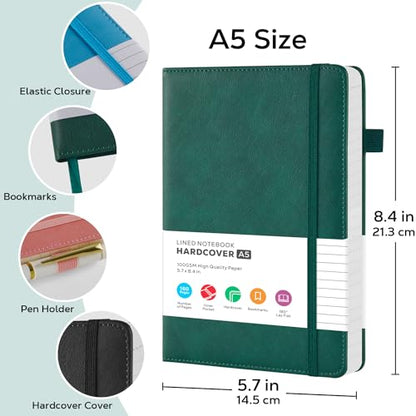 2 Pack Lined Journal Notebook, A5 (5.7"x8.4") Journaling Notebooks for Women Men Writing Work, Black Leather Hardcover, 160 Pages, 100GSM Paper, Daily Journal College Ruled, School Office Supplies - color: Black