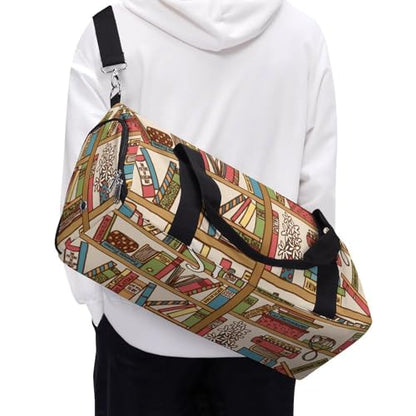 Sleeping Cat Library Bookshelf Large Capacity Portable Fitness Bag, Easy to Carry - color: sleeping cat library bookshelf