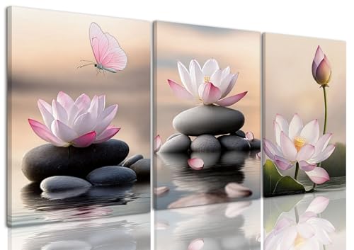 AOYUSMO 3 Piece Lotus Flower Wall Art Zen Bathroom Wall Decor Spiritual Canvas Art Yoga Room Pink Lotus Pictures Meditation Paintings Spa Artwork For Living Room Bedroom - color: Lotus Pink, size: 16x24in