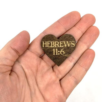 Biblical Affirmation Wood Cutouts | 72 Unique Laser Engraved Wood Hearts with Bible Verse Passages | Includes Desktop Affirmation Holder | Daily Religious Prayer Gift - style: Bible Verse Chips