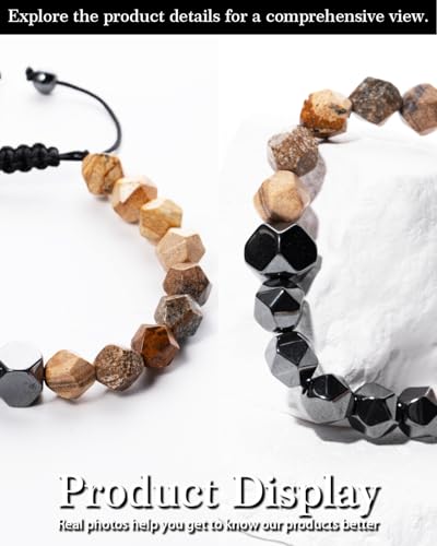 Beaded Bracelet for Men, 10mm Natural Stones Bracelet for Men's Gift, Adjustable Precision-Cut Gemstone Crystal Healing Bracelet, Protection Jewelry Gift with Hematite, Tiger Eye - style: Picture Stone & Hematite