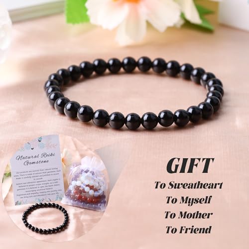 Handmade Stretch Elastic Bracelet Natural Stone Crystal Healing Power Energy Gifts for Reiki Nature's Beauty and Spiritual Essence Unisex 6mm - color: Black Obsidian