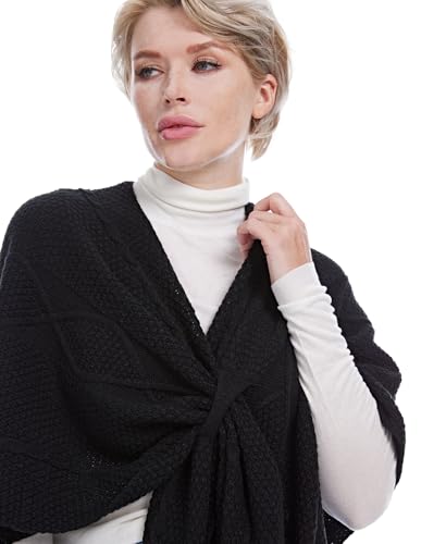 MissShorthair Knit Shawl Wraps for Women Boho Crochet Shawls Cape Open Front Cardigan - color: Black 2