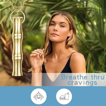 COTATI Anxiety Breathing Necklace Breathe Easy Mindfulness Necklace Stainless Steel Pendant for Women Men Natural Calm & Stress Relief - color: Gold-bamboo