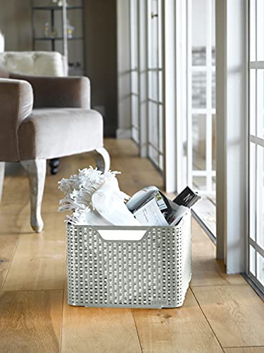 CURVER Style Rattan Effect Kitchen, Living room, Bathroom, Bedroom, Utility Large Rectangular Storage Basket 30 Litres - Grey - size: 30 Litre
