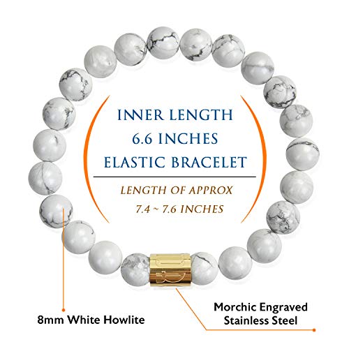 Morchic 8mm Genuine Gemstone Stretch Bracelet for Women Men Unisex, Natural Energy Crystal Stone Beads, Classic Simple Design Cuff Birthday Gift 7.5 Inch - color: White Howlite