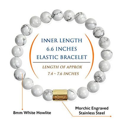 Morchic 8mm Genuine Gemstone Stretch Bracelet for Women Men Unisex, Natural Energy Crystal Stone Beads, Classic Simple Design Cuff Birthday Gift 7.5 Inch - color: White Howlite
