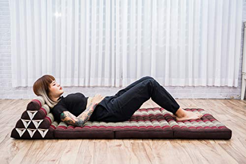 Leewadee 3-Fold Mat XXL with Triangle Cushion – Firm TV Pillow, Foldable Mattress with Cushion Made of Kapok, 67 x 31 inches, Brown Red - color: Sf19 - Red, Brown, size: 3 seating segments XL