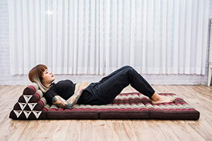 Leewadee 3-Fold Mat XXL with Triangle Cushion – Firm TV Pillow, Foldable Mattress with Cushion Made of Kapok, 67 x 31 inches, Brown Red - color: Sf19 - Red, Brown, size: 3 seating segments XL