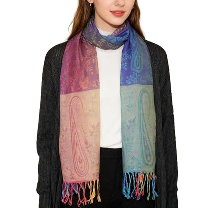 Rave Pashmina Scarf, Fashion Colorful Shawls and Wraps Soft Festival Scarves - color: D-purple (Paisley Pattern)
